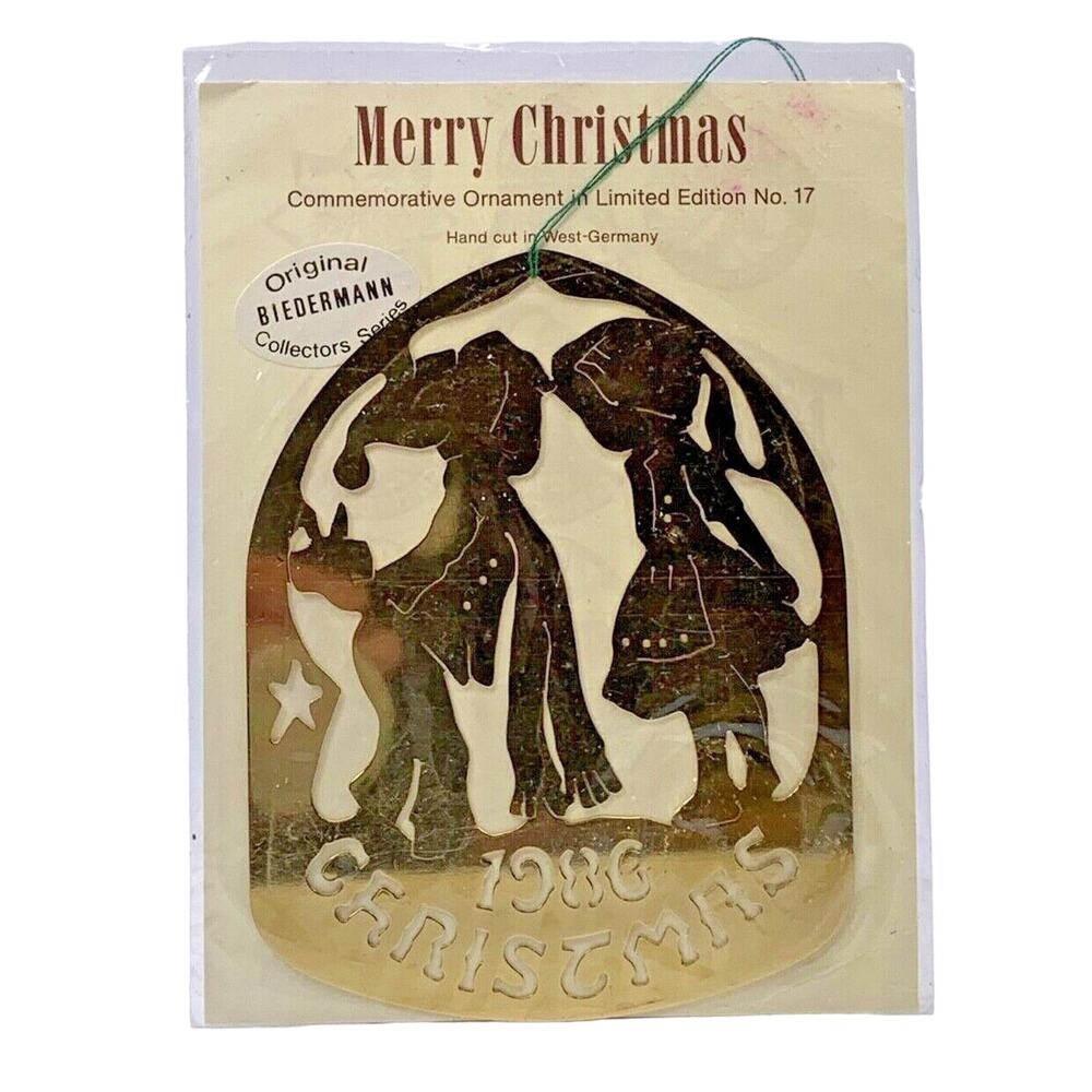 1986 Biedermann Hand-cut Brass Christmas Ornament #17 Boy and‎ Girl Signed